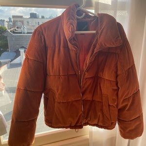 Orange corduroy puffer